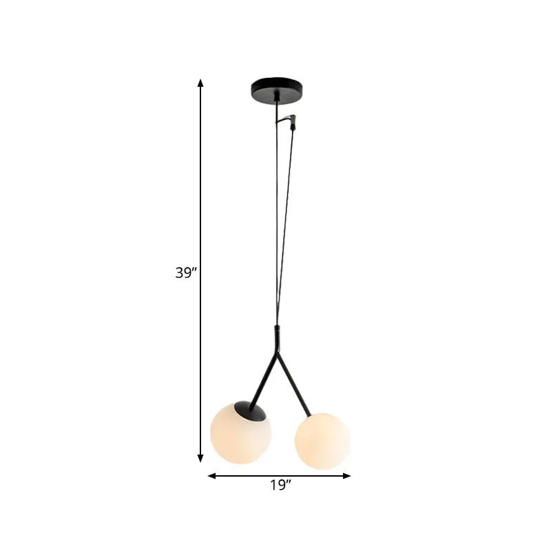 Minimalist White Glass Furcated Drop Lamp - Black Chandelier Pendant with 2 Lights