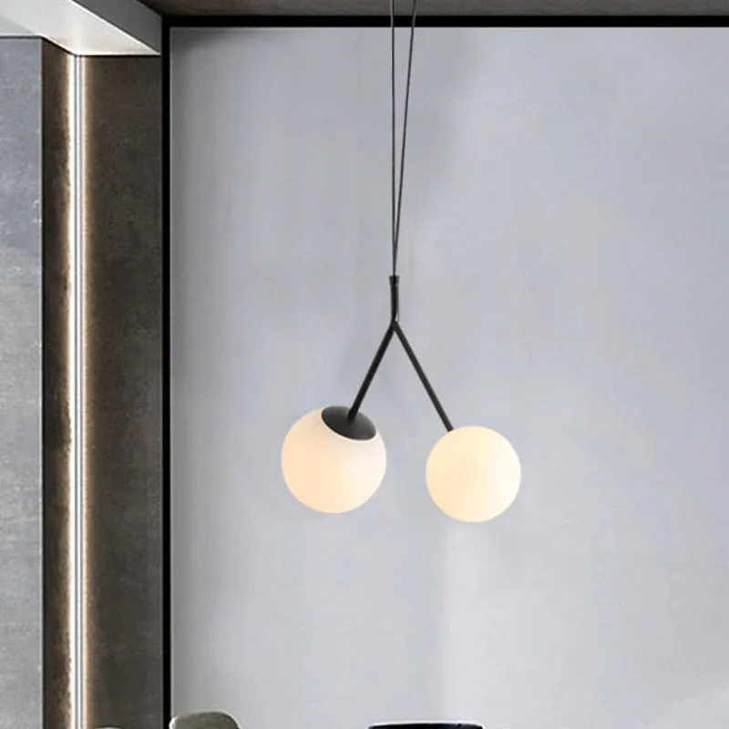 Minimalist White Glass Furcated Drop Lamp - Black Chandelier Pendant with 2 Lights