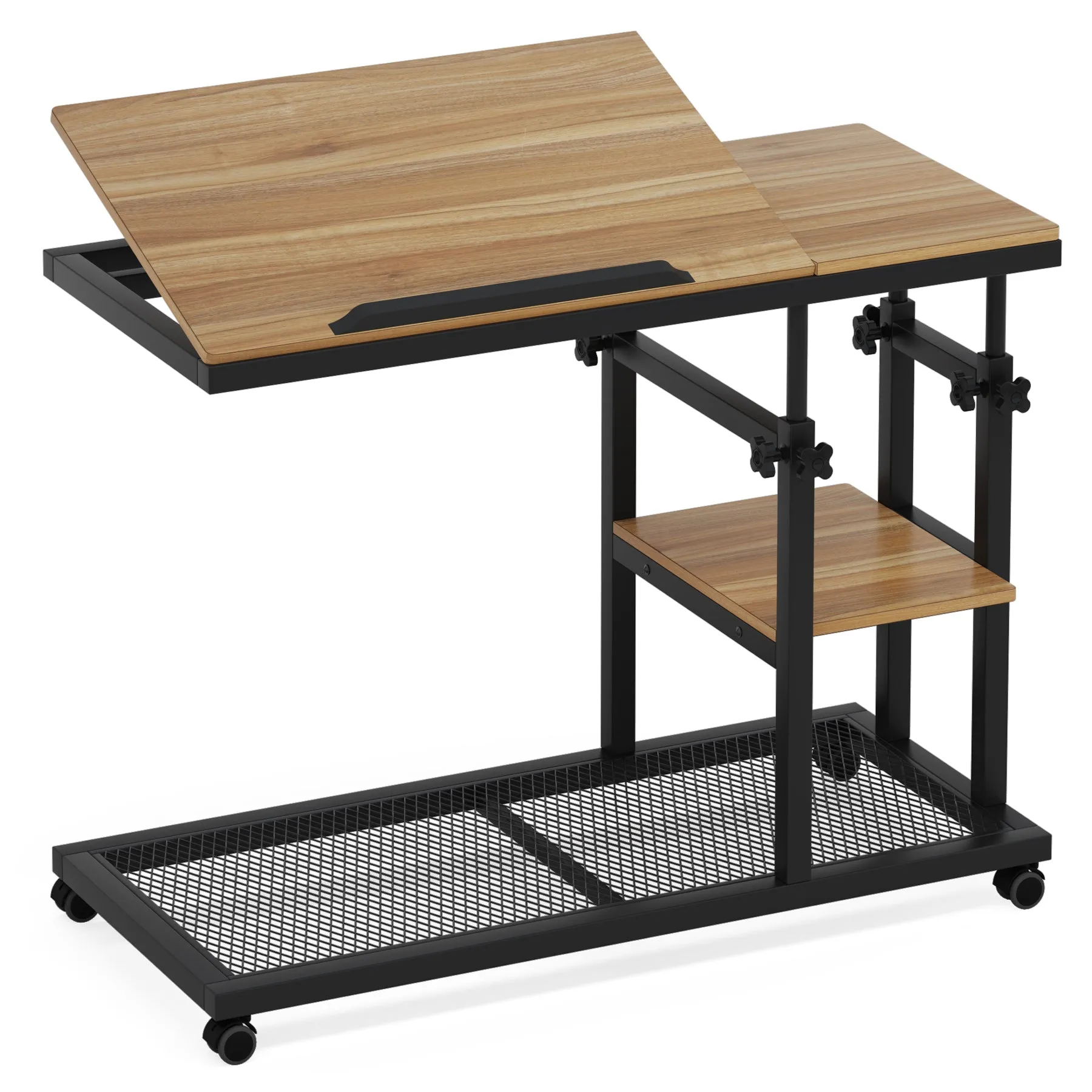 Mobile C Table, Height Adjustable Snack Tray Table with Wheels