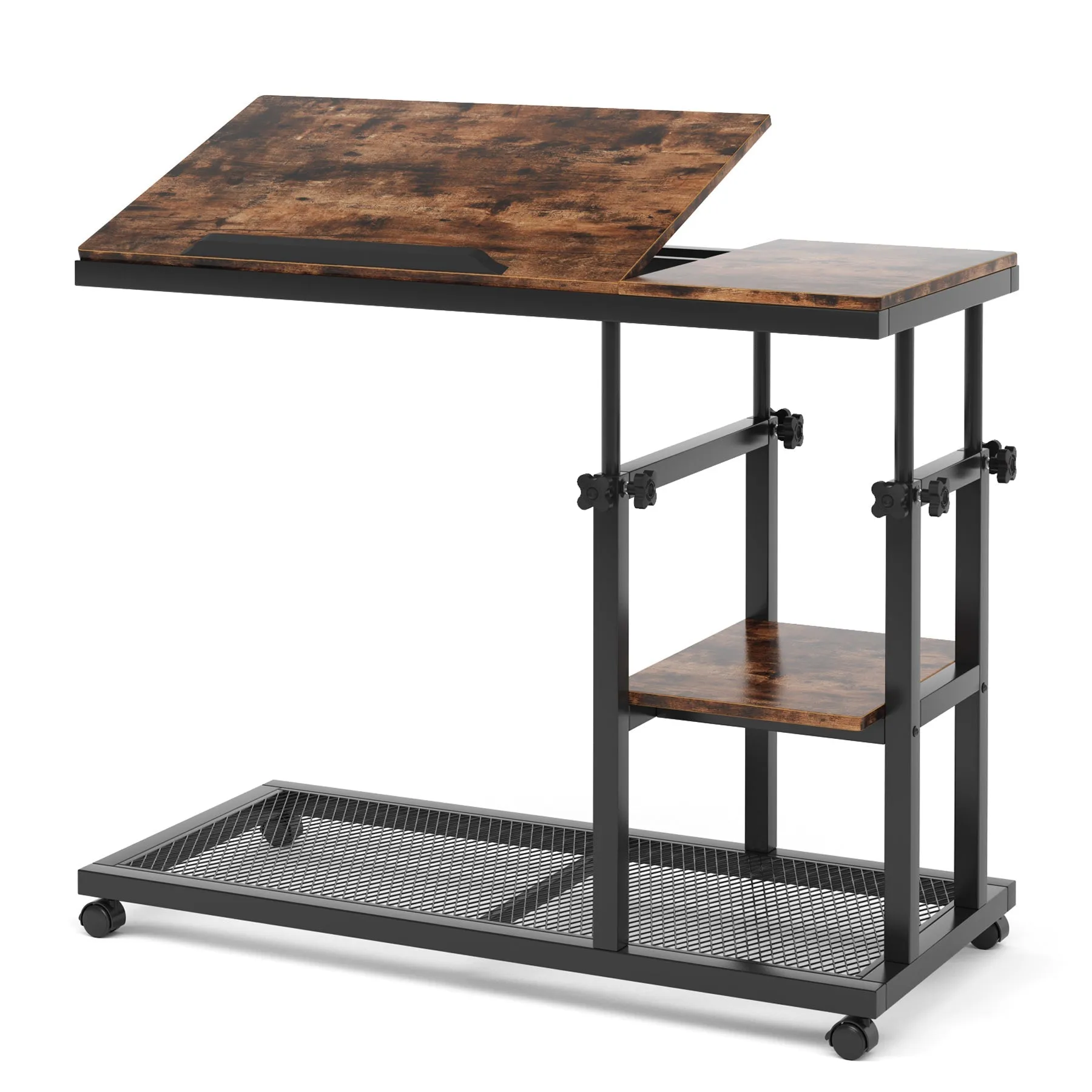 Mobile C Table, Height Adjustable Snack Tray Table with Wheels