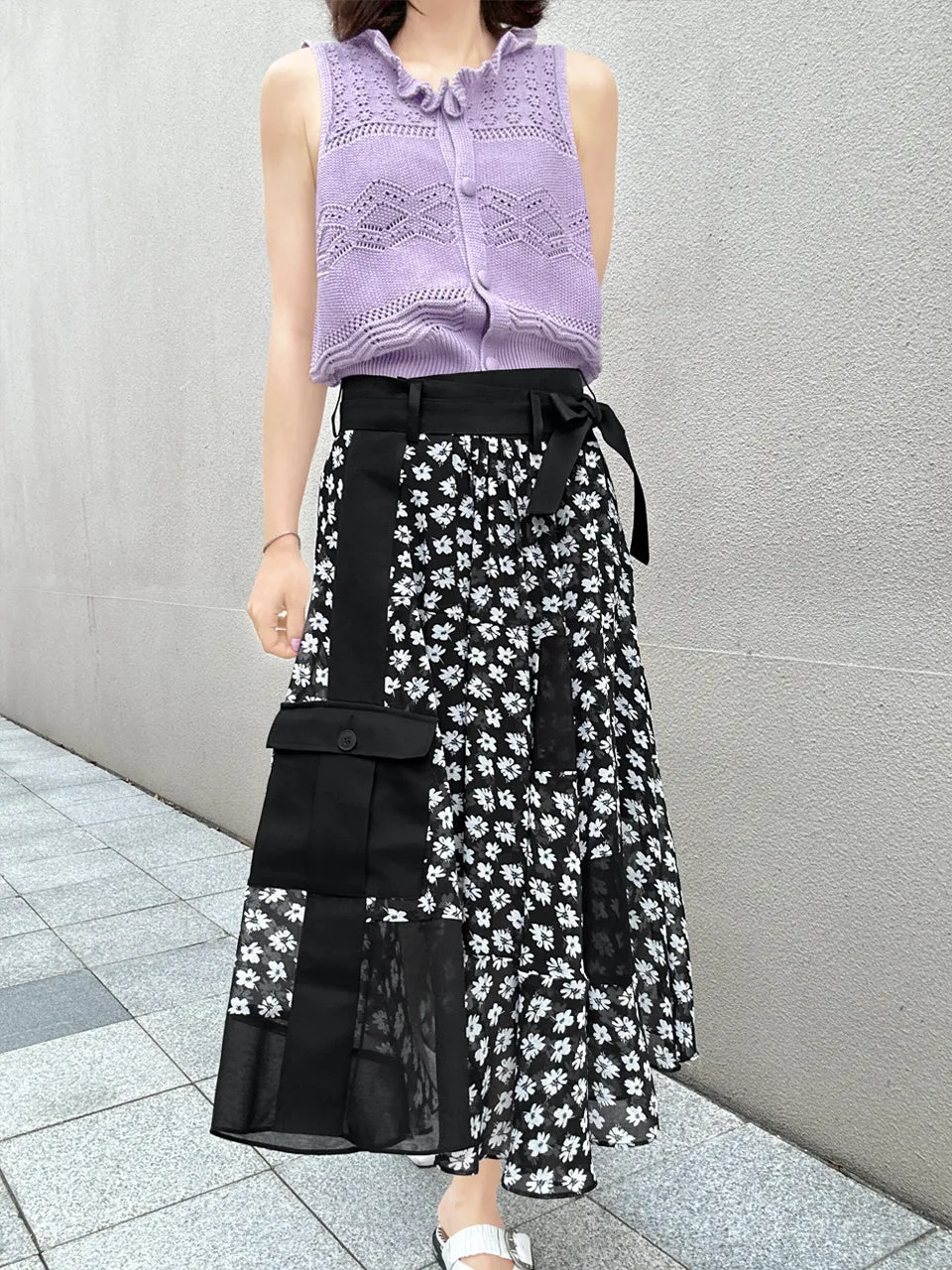 Mono Daisy Statement Pocket Chiffon Wrap Skirt