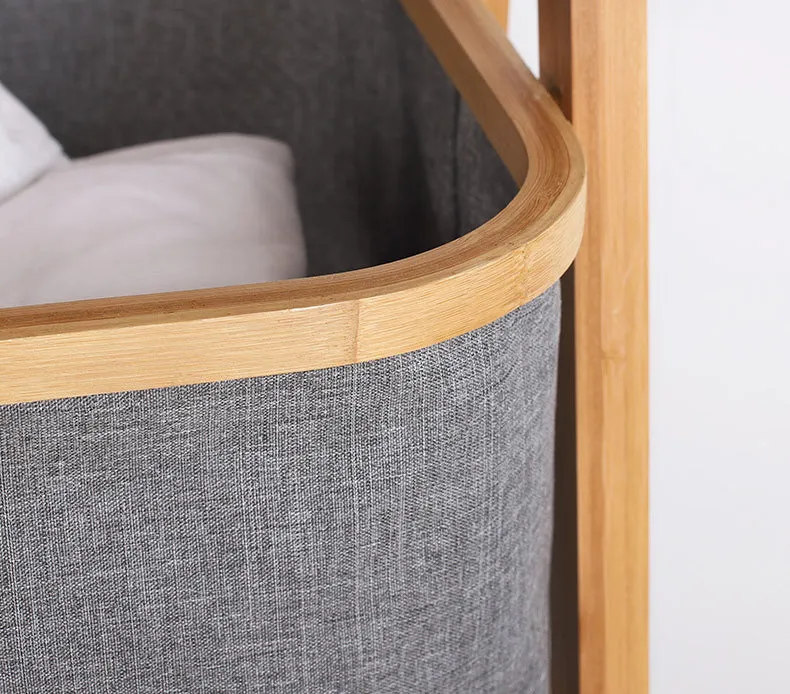 Natural Bamboo 3-Tier Laundry Basket Rack