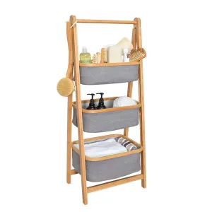 Natural Bamboo 3-Tier Laundry Basket Rack