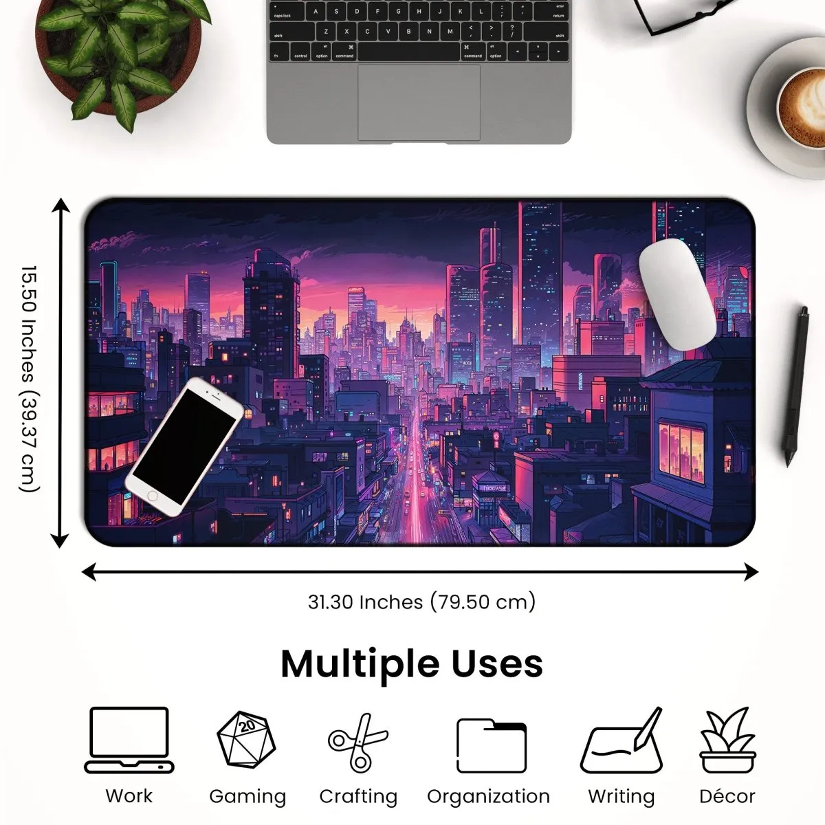 Neon City Desk Mat - Anime Gaming Mouse Pad & Vaporwave Aesthetic Decor