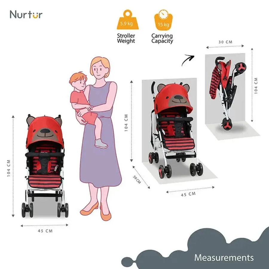 Nurtur Luca Bear Lightweight Stroller (Red)