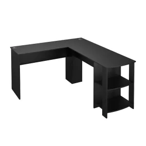 Oikiture L-shape Computer Desk Home Office Writing Desk w/ Storage Shelves Black