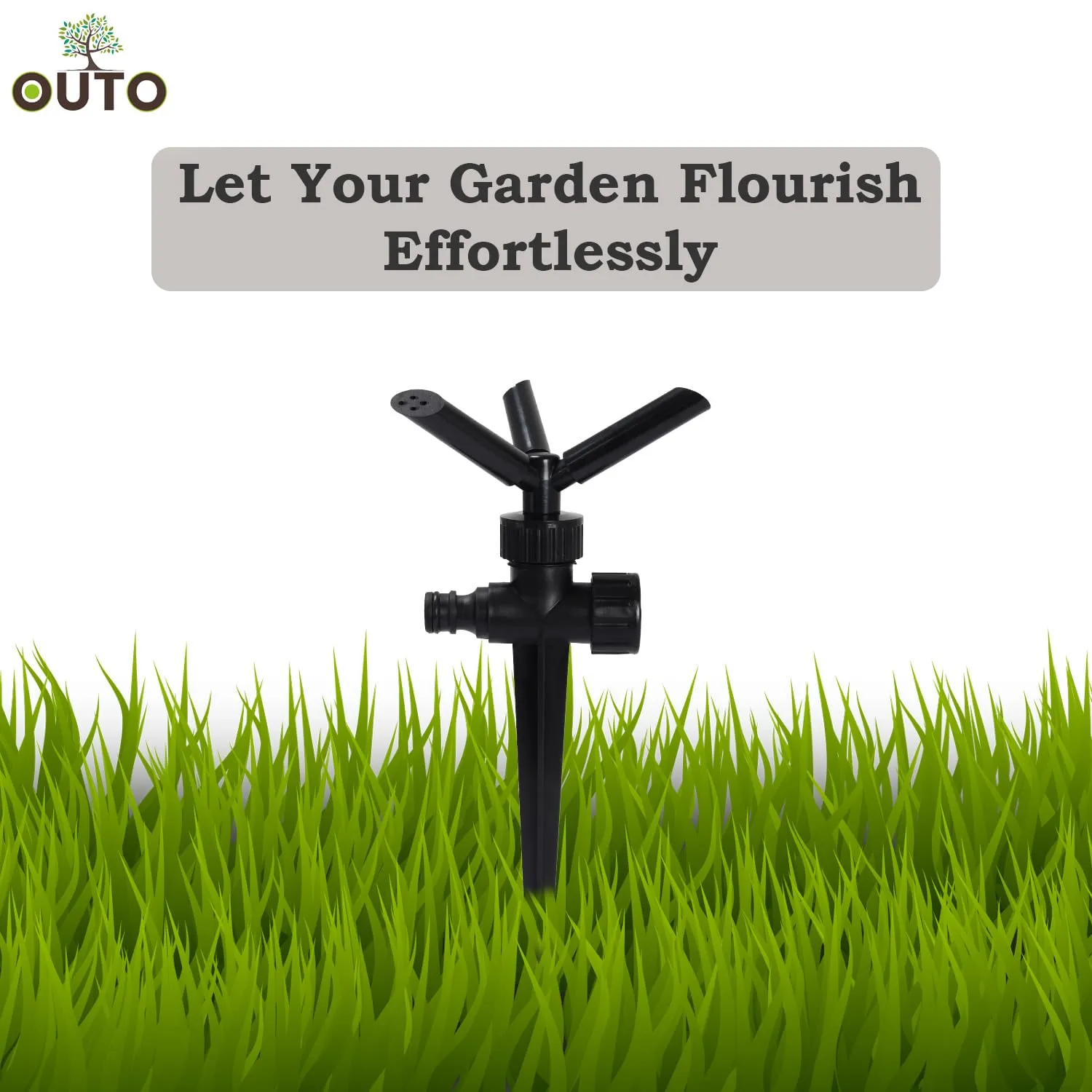 OUTO Automatic Garden Sprinkler 360 Degree Rotating Adjustable 3 Arm Water Sprayer for Watering Plants Outdoor Lawn Yard Park Irrigation System