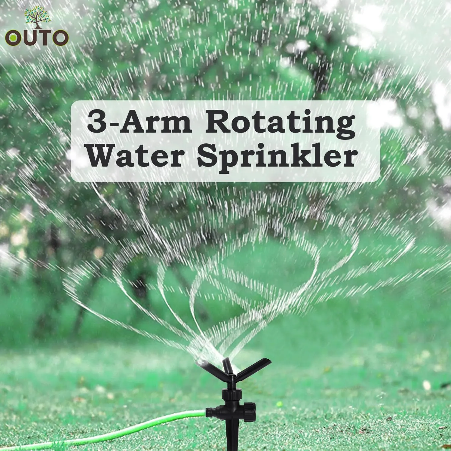 OUTO Automatic Garden Sprinkler 360 Degree Rotating Adjustable 3 Arm Water Sprayer for Watering Plants Outdoor Lawn Yard Park Irrigation System