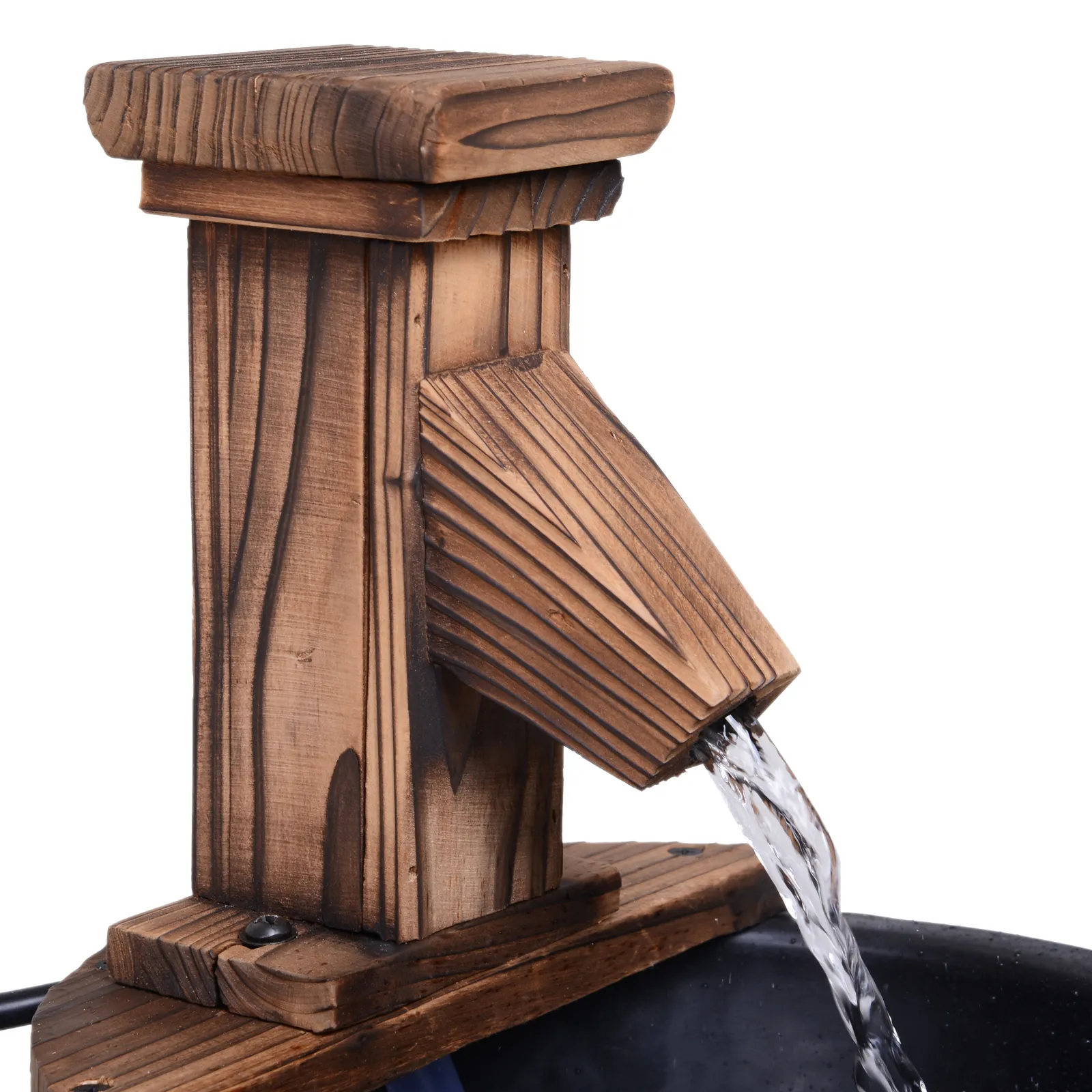 Outsunny Wood Barrel Patio Water Fountain with Electric Pump - Elegant Garden Decoration