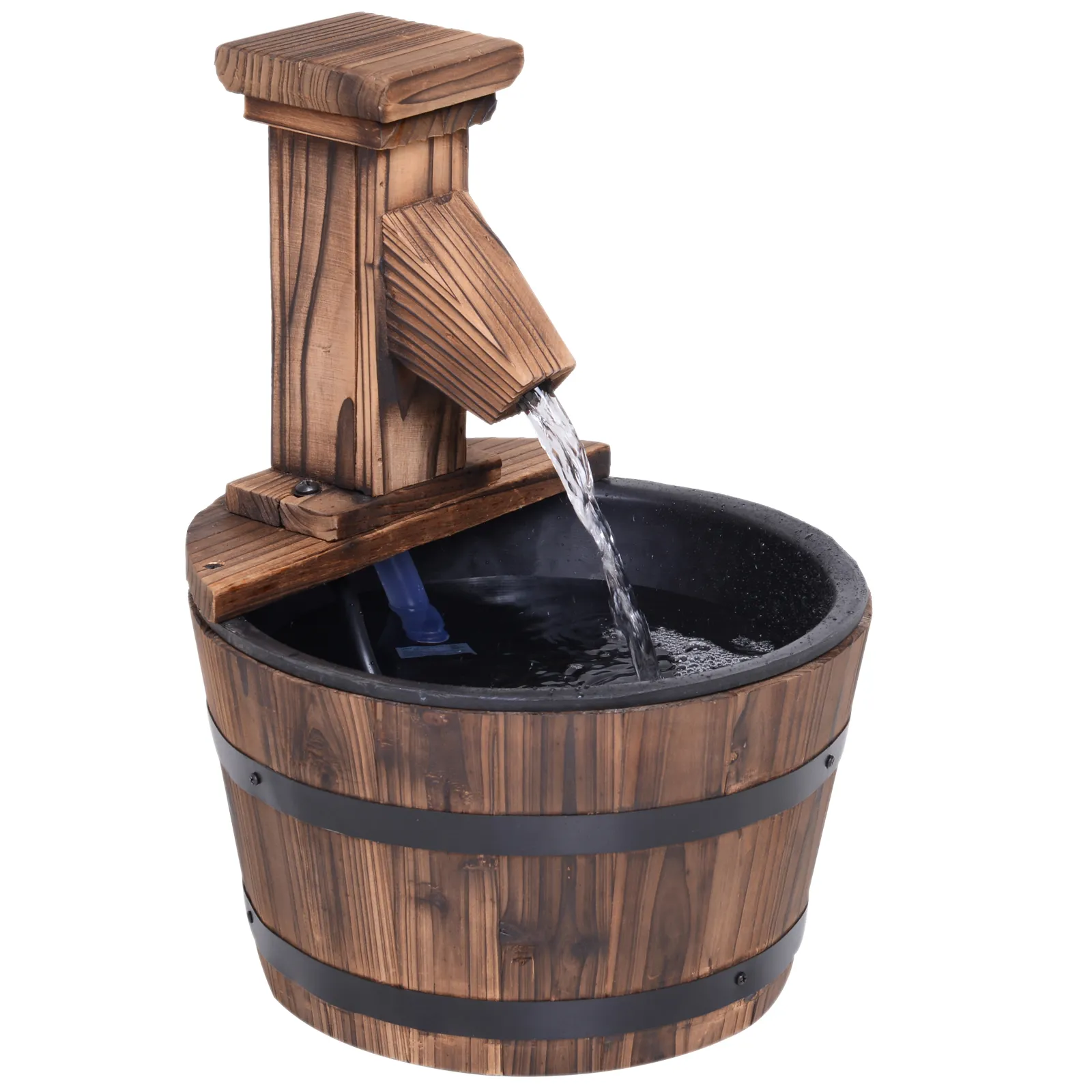 Outsunny Wood Barrel Patio Water Fountain with Electric Pump - Elegant Garden Decoration