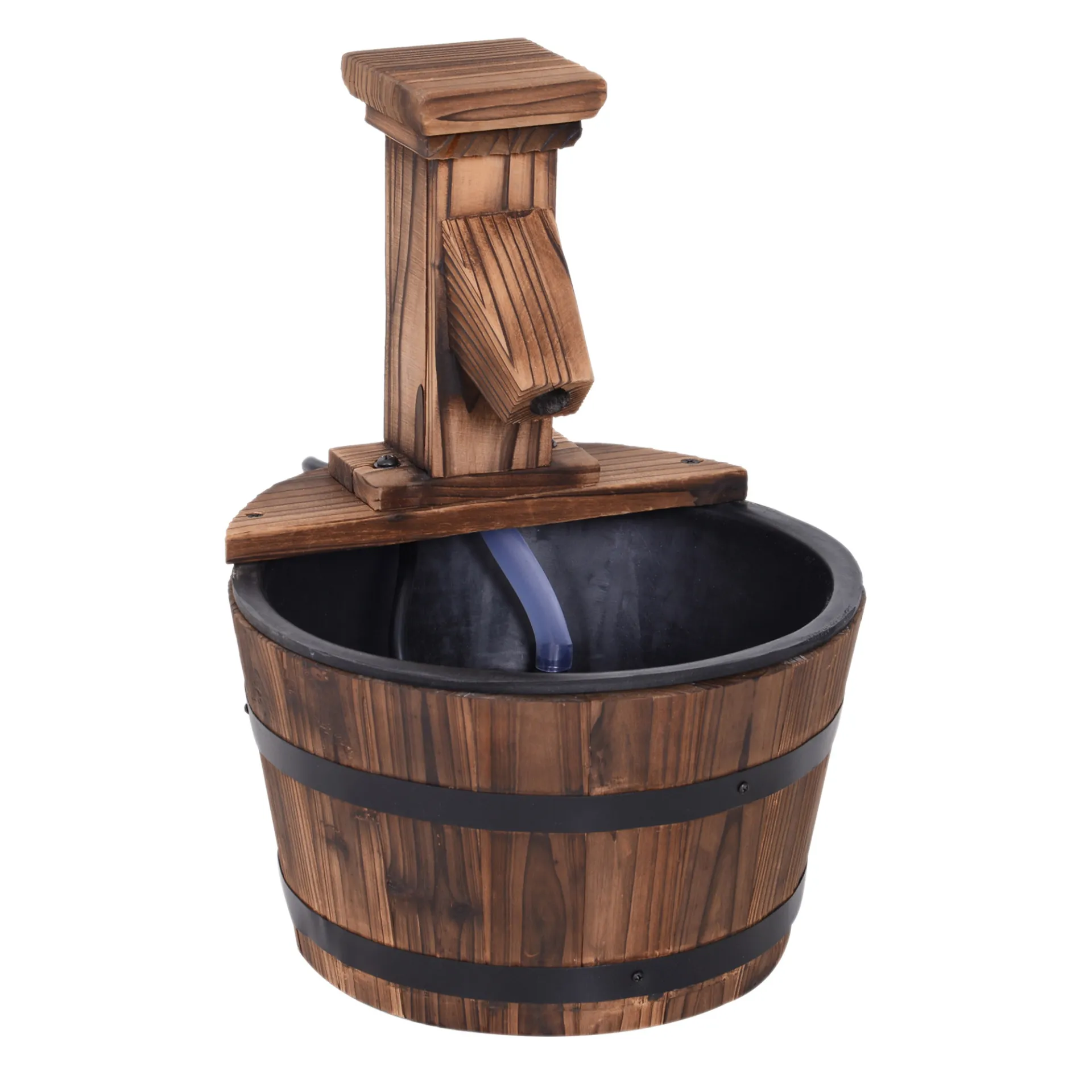 Outsunny Wood Barrel Patio Water Fountain with Electric Pump - Elegant Garden Decoration