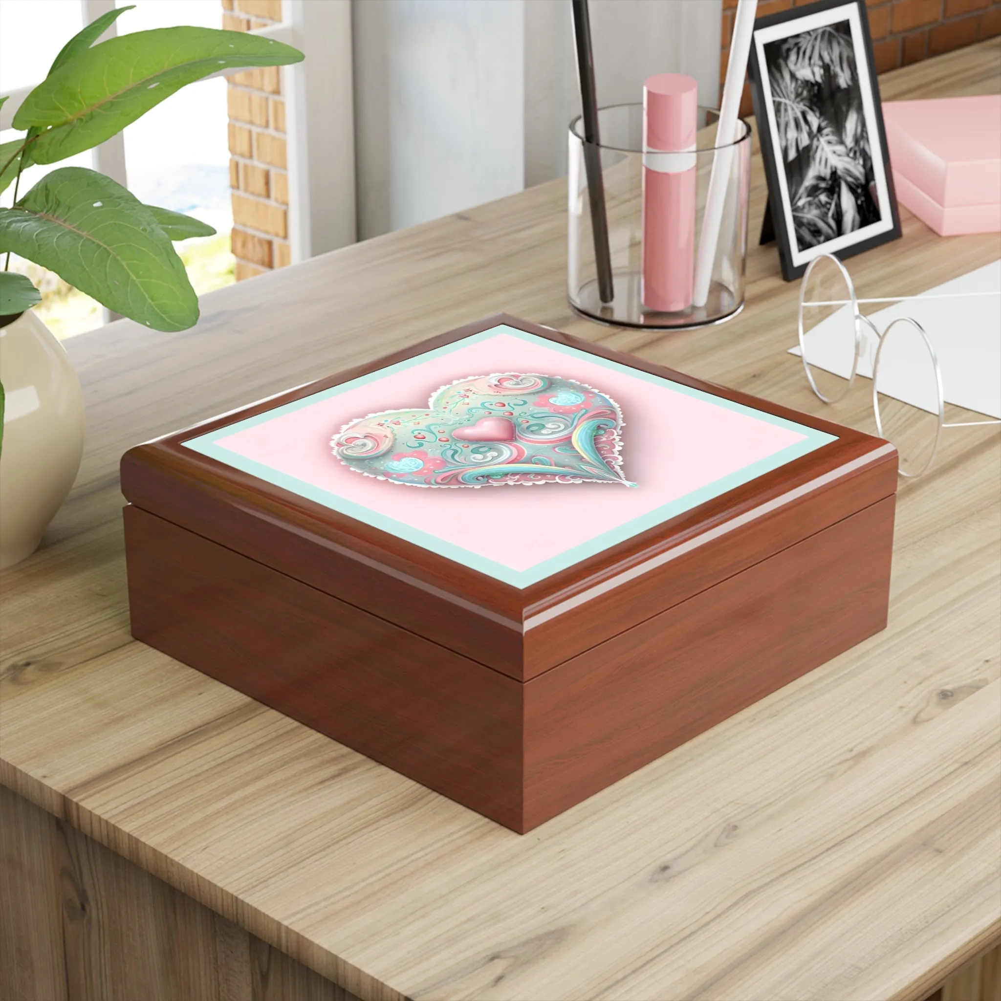 Pastel Heart Design Jewelry Box