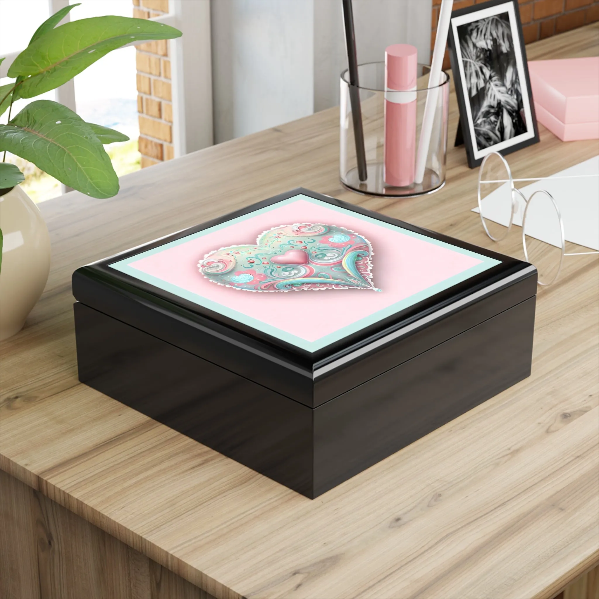 Pastel Heart Design Jewelry Box