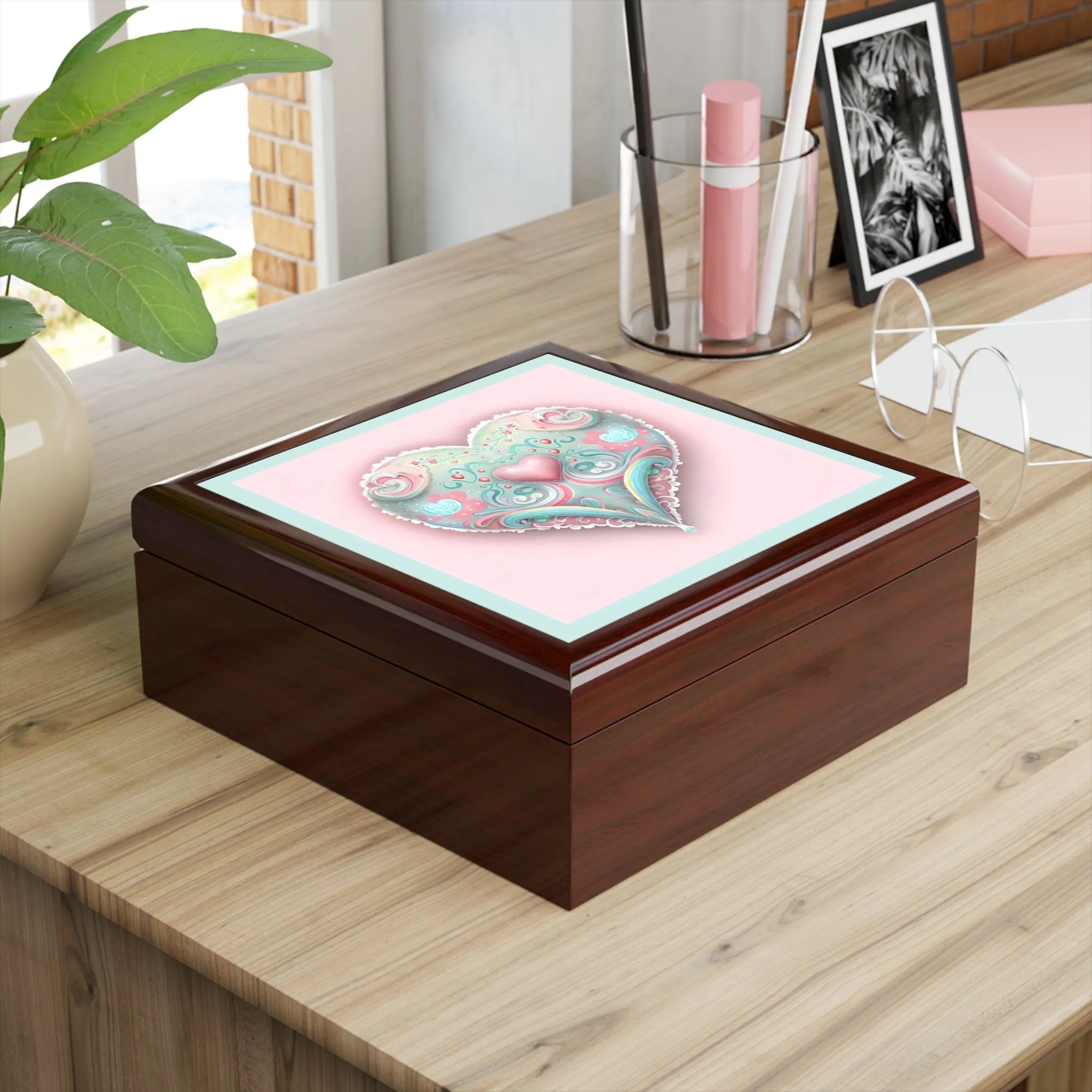 Pastel Heart Design Jewelry Box