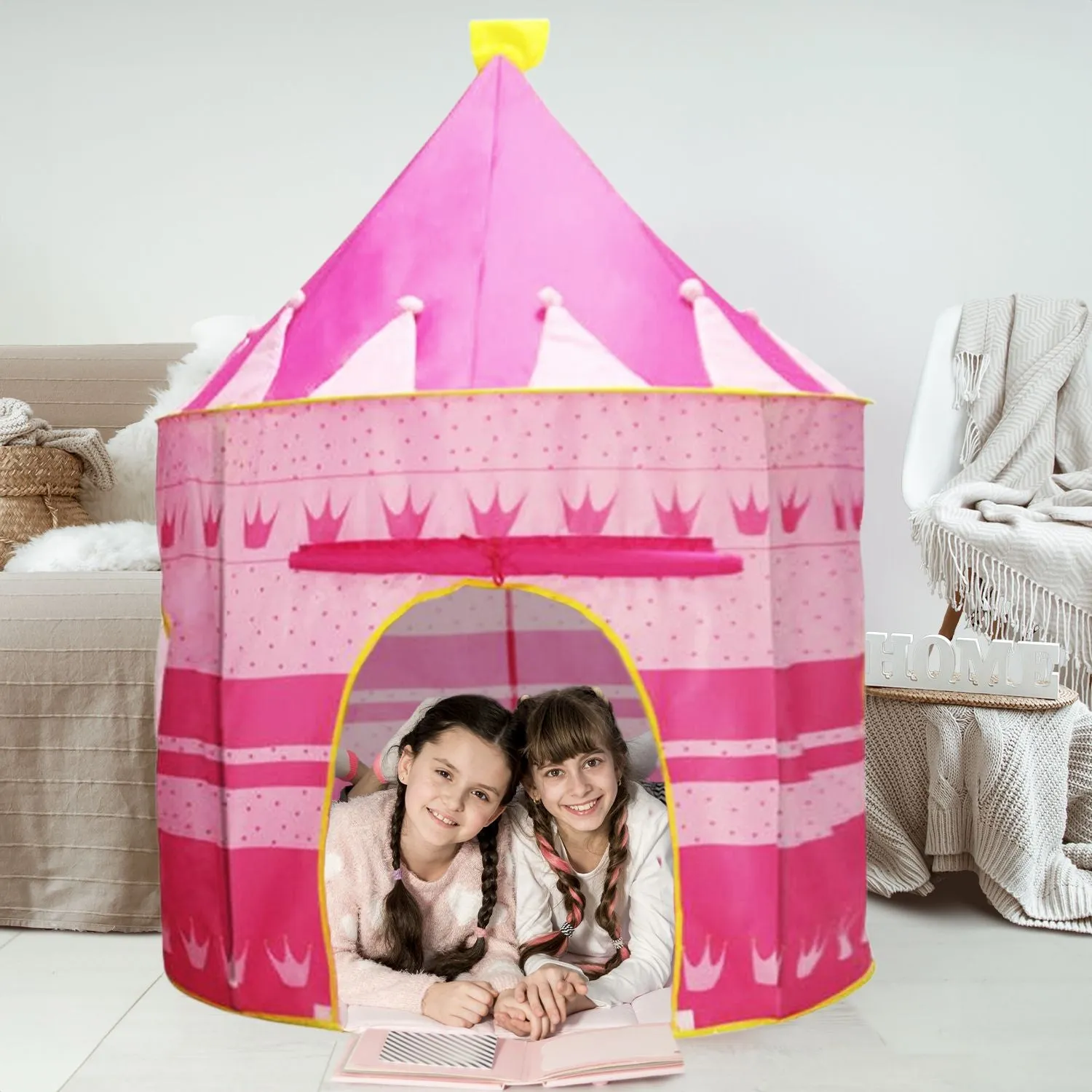 Pink Kids Tent with Breathable Mesh & Poles - Gominimo