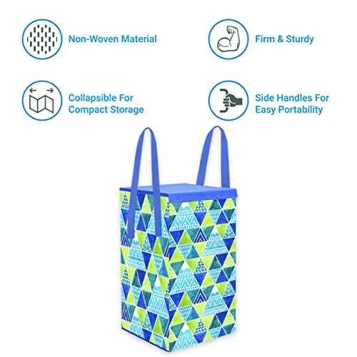 PrettyKrafts 75L Folding Laundry Basket, Large Laundry Hamper With Lid & Handles, Collapsible Freestanding Clothes Hamper, Storage Basket for Bedroom, Bathroom, Dorm (Trio Blue)