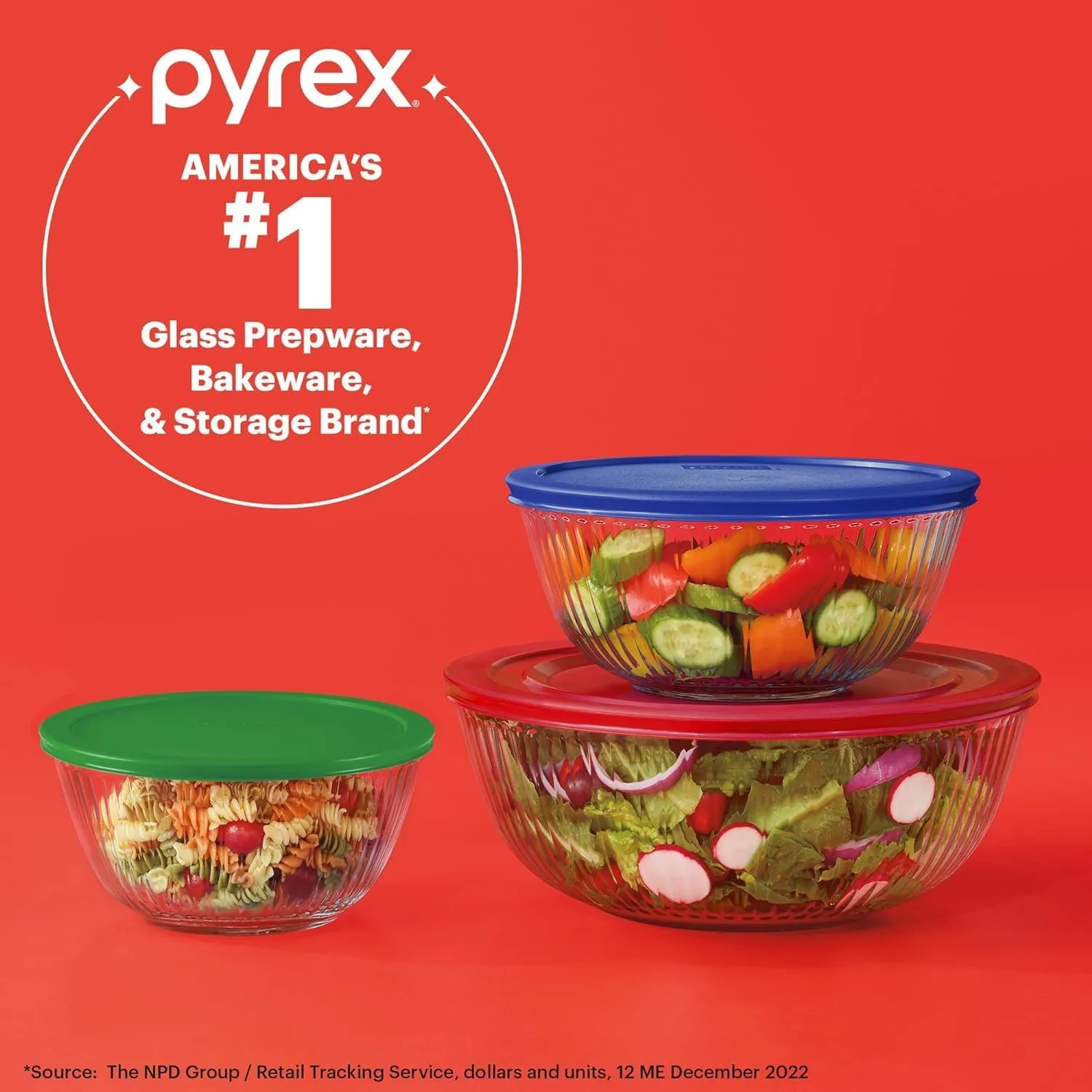 Pyrex Sculpted Glass Mixing Bowls 6pc