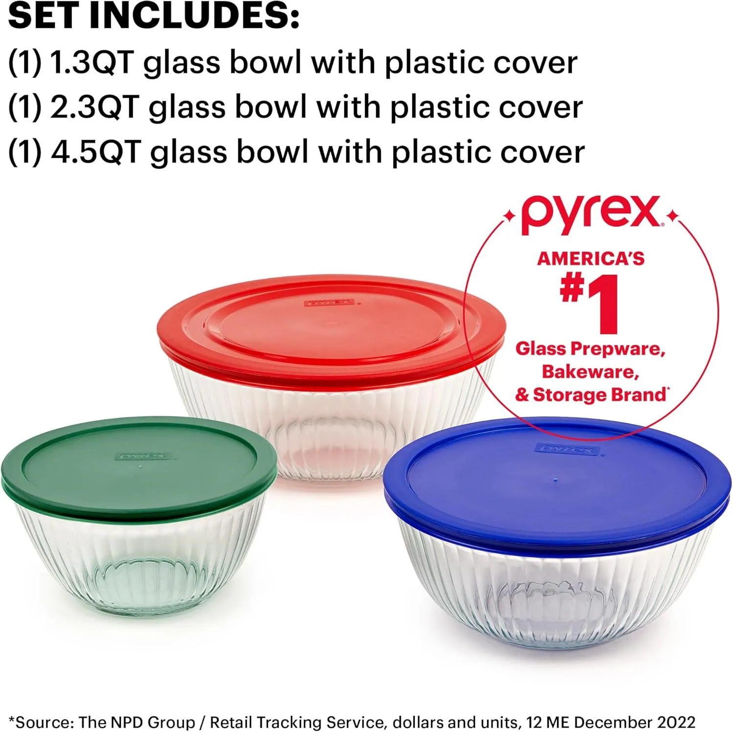 Pyrex Sculpted Glass Mixing Bowls 6pc