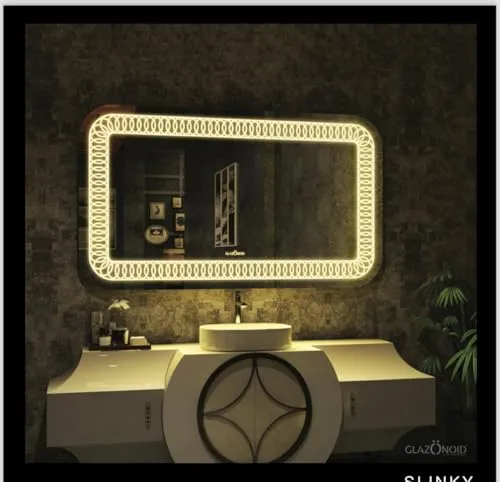 RK Enterprises 24X24 INCHES Rings Design Glazonoid Sunky LED Illuminated Bathroom Mirror, Rectangular