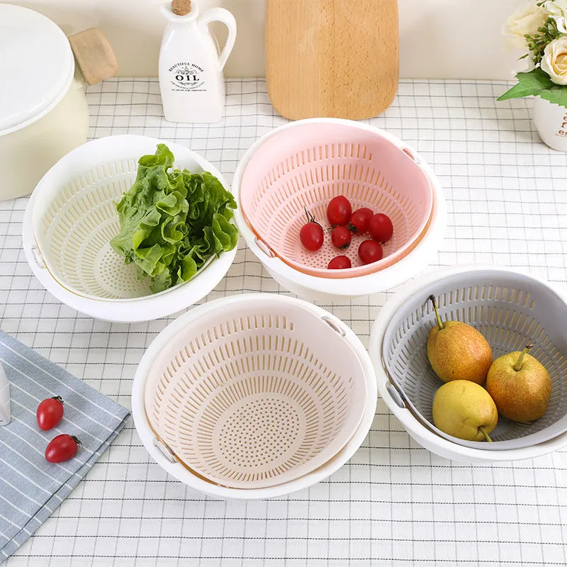 Rotate  Drain DoubleLayer Silicone Basket for Kitchen Washing