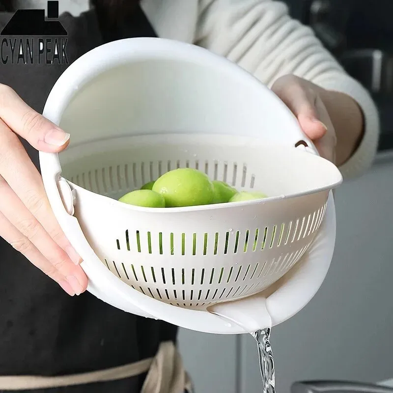 Rotate  Drain DoubleLayer Silicone Basket for Kitchen Washing