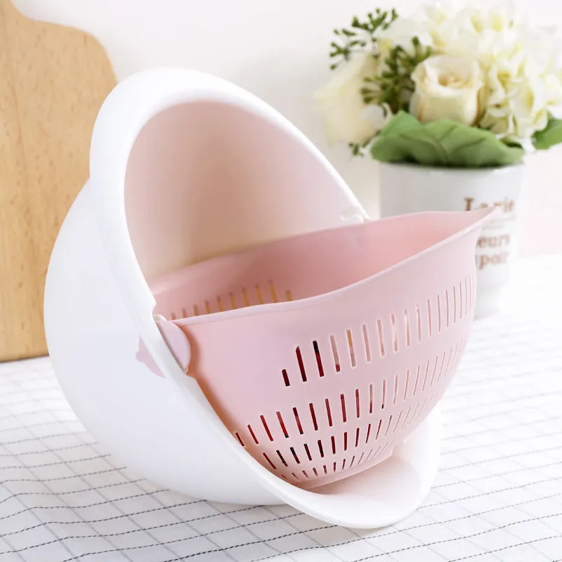 Rotate  Drain DoubleLayer Silicone Basket for Kitchen Washing