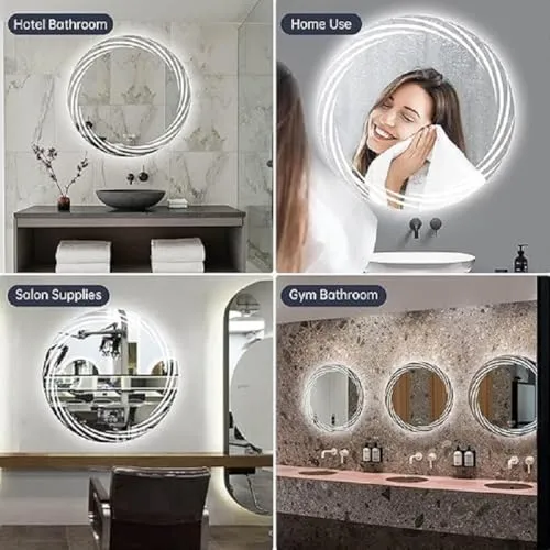 Round LED Bathroom Mirror, 18 x 18 Inches, Touch Sensor, 3 Light Effects