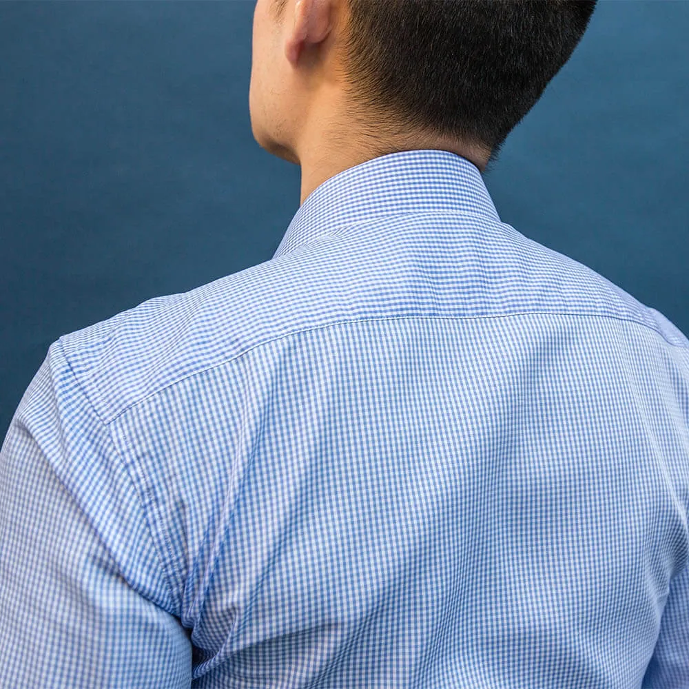 Sky Blue Checkered Cutaway Dress Shirt | The Shoji