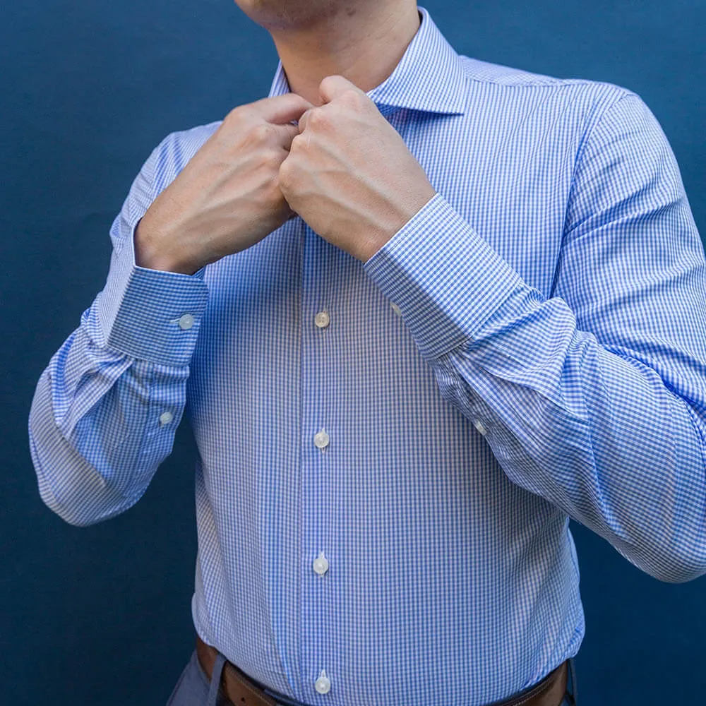 Sky Blue Checkered Cutaway Dress Shirt | The Shoji