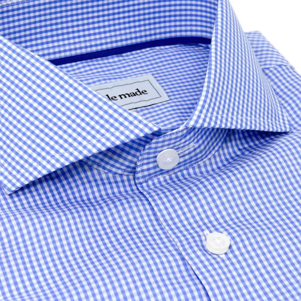 Sky Blue Checkered Cutaway Dress Shirt | The Shoji