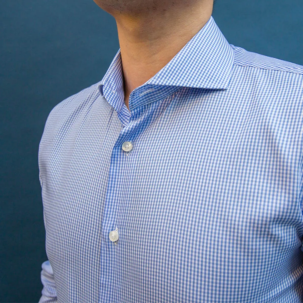 Sky Blue Checkered Cutaway Dress Shirt | The Shoji