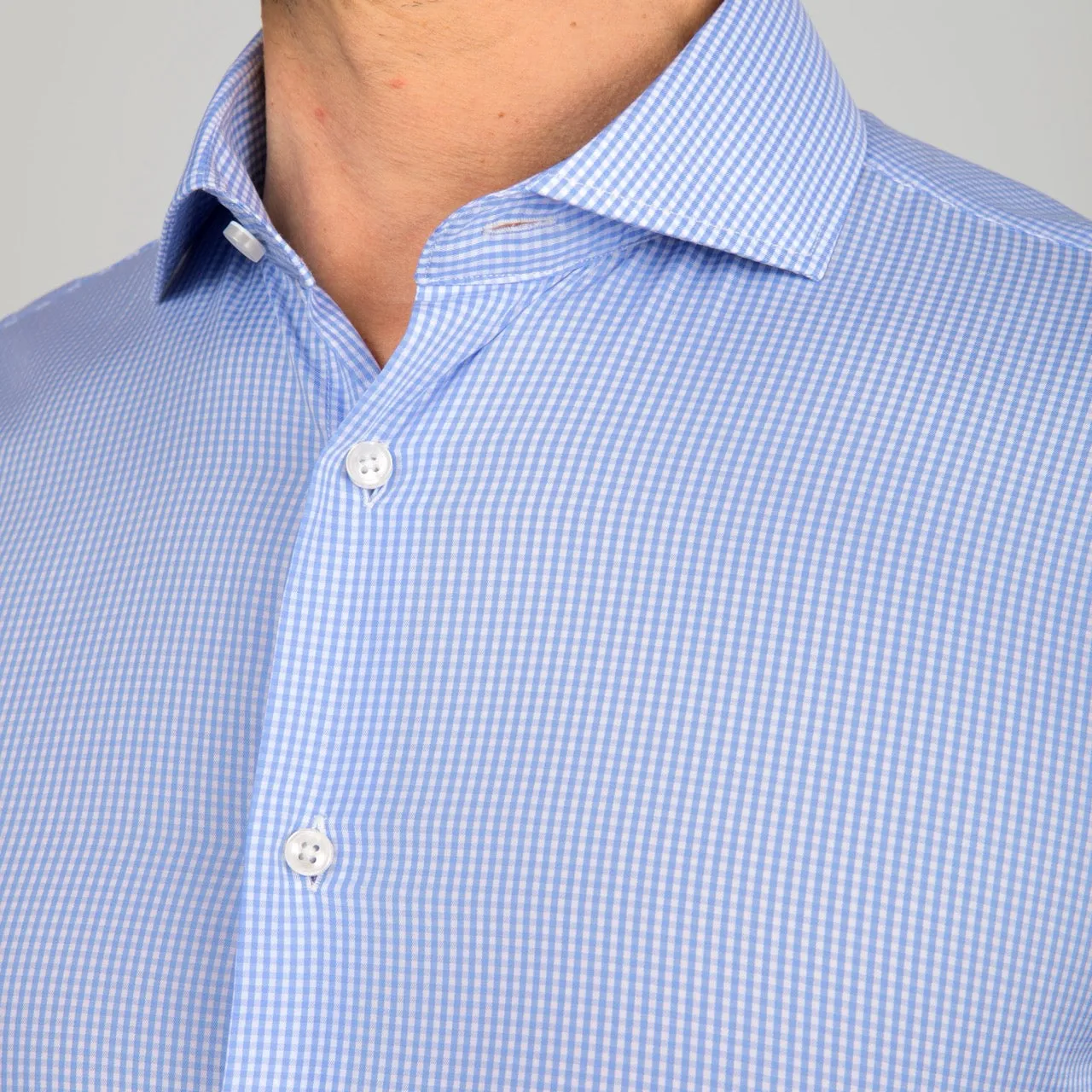 Sky Blue Checkered Cutaway Dress Shirt | The Shoji