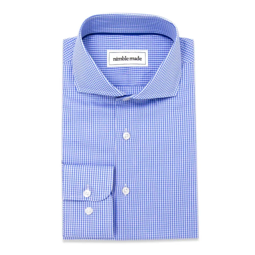 Sky Blue Checkered Cutaway Dress Shirt | The Shoji