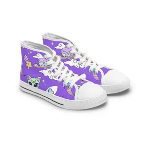 Space Object and Cat Women's High Top Sneakers