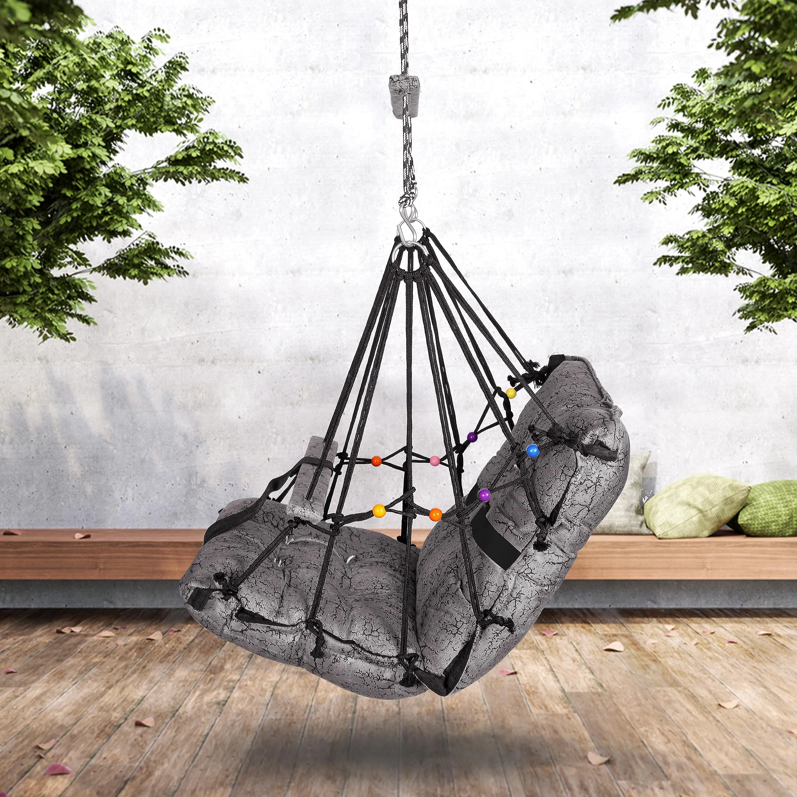 Sprointal Swing For Kids, Baby Swing Chair Cotton Children Folding And Washable 1-5 Years Swing With Safety Belt,Home And Garden Jhula For Babies |Swing For Kids|Hanging Cradle (Grey) - 45.5 Cm