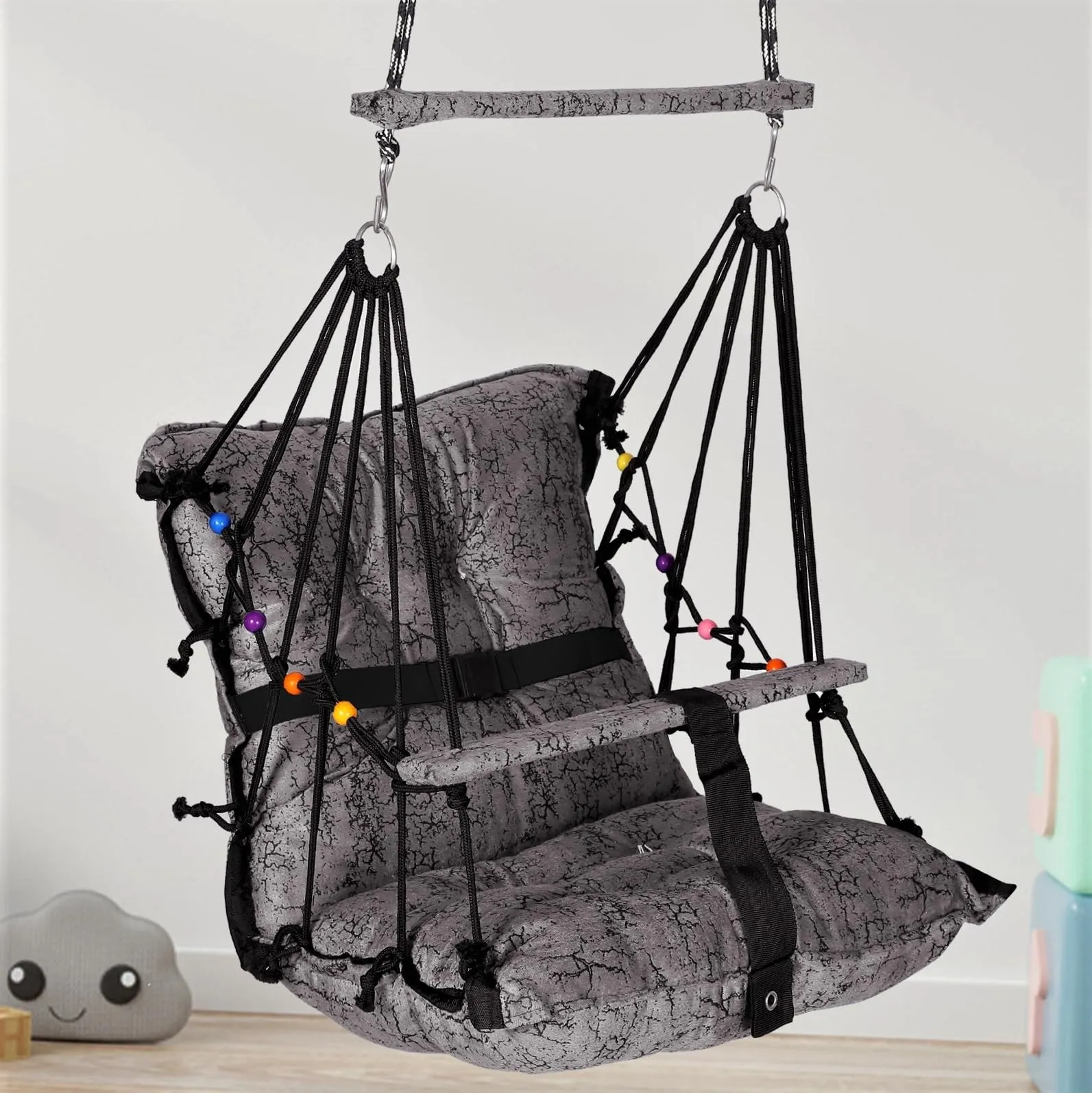 Sprointal Swing For Kids, Baby Swing Chair Cotton Children Folding And Washable 1-5 Years Swing With Safety Belt,Home And Garden Jhula For Babies |Swing For Kids|Hanging Cradle (Grey) - 45.5 Cm