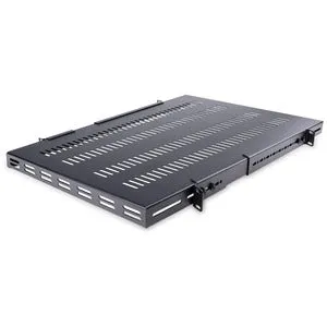 StarTech.com 1U 4-Post 19.5 to 38in Adjustable Mounting Depth Vented Rack Mount Shelf - Heavy Duty Fixed Rack Shelf - 330lbs / 150kg - 27.5in Deep