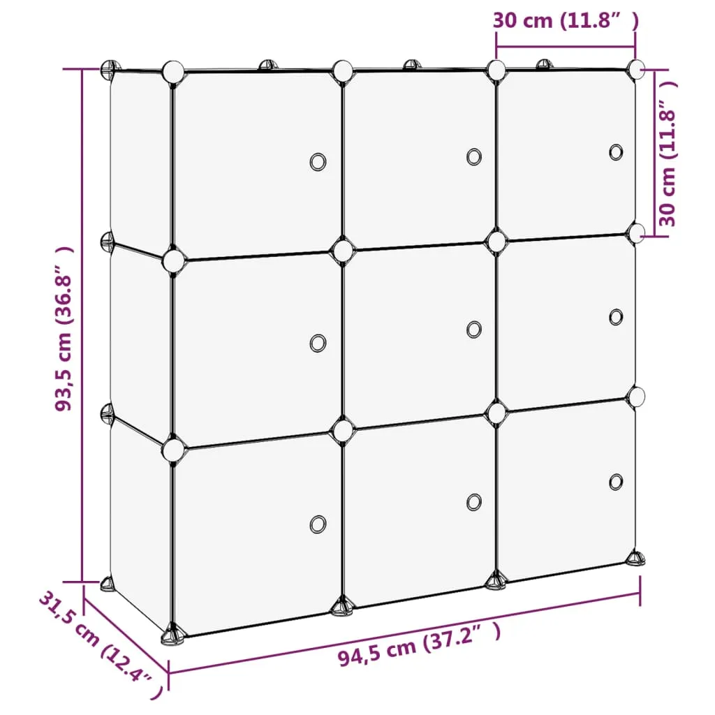 Storage Cube Organiser with 9 Cubes and Doors Black PP