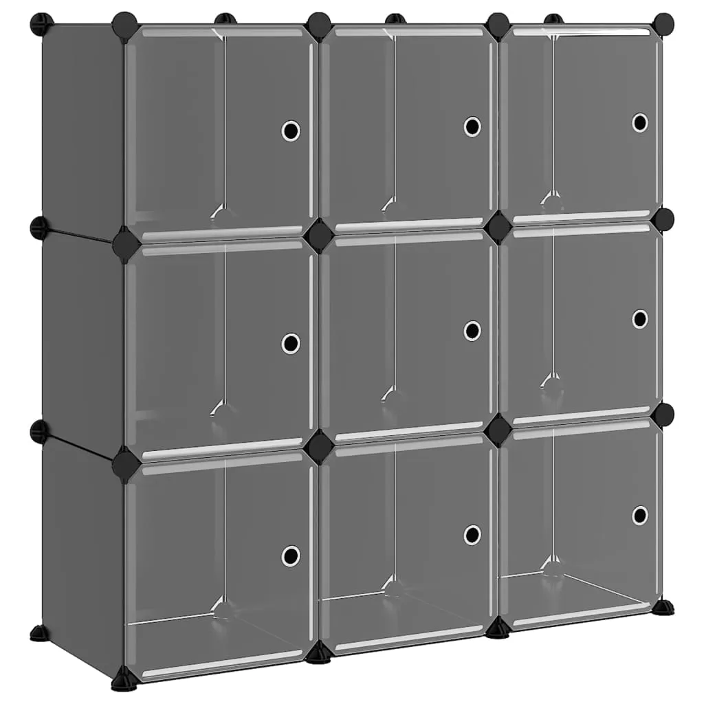 Storage Cube Organiser with 9 Cubes and Doors Black PP