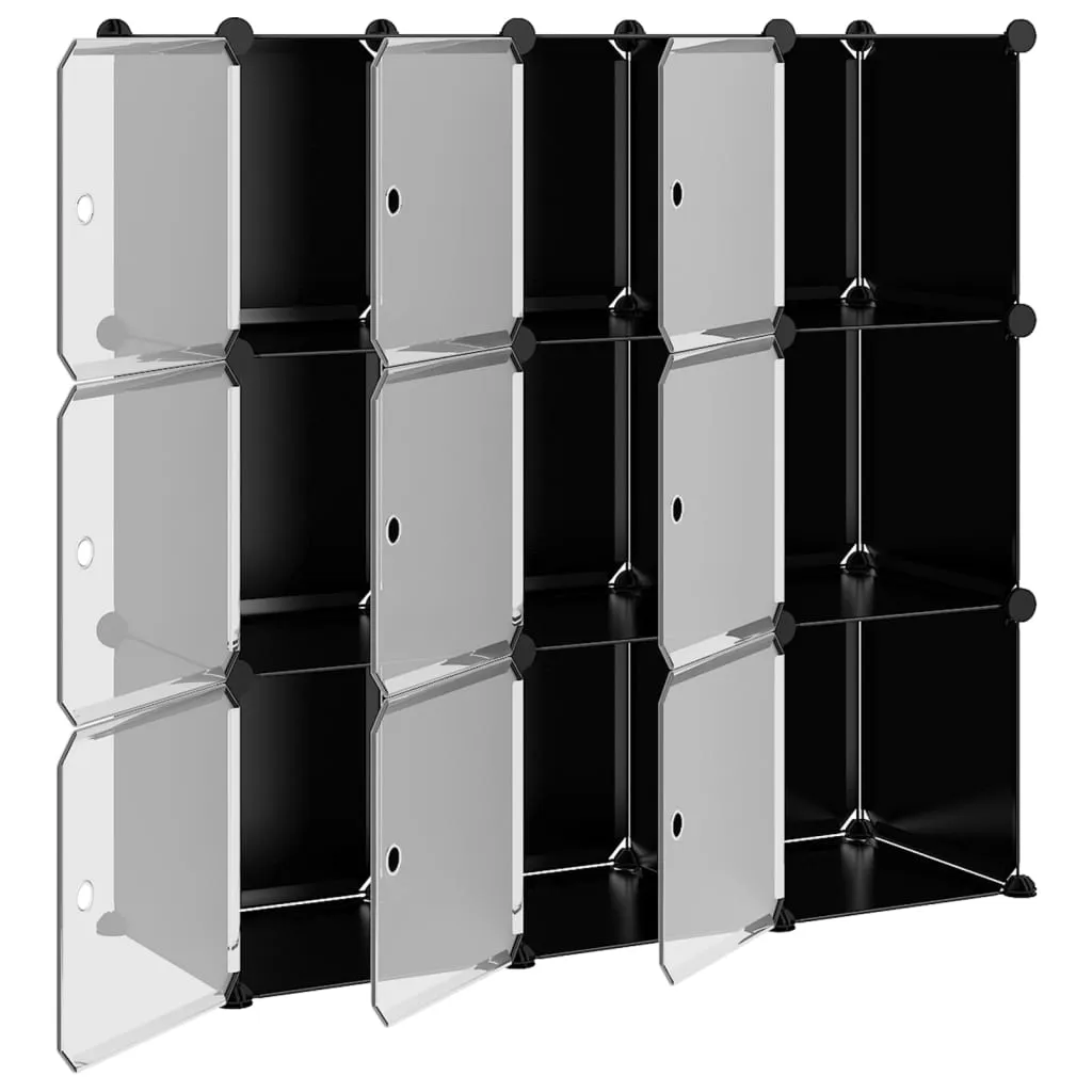 Storage Cube Organiser with 9 Cubes and Doors Black PP