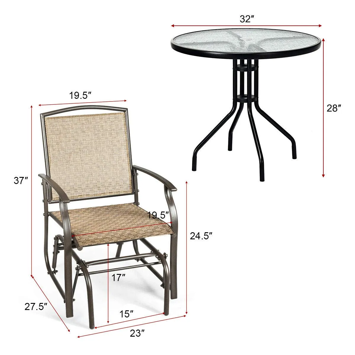 Tangkula 3PCS Bistro Set, Patio Bistro Furniture Set