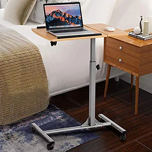 Tangkula Laptop Desk Overbed Table, Mobile Desk Cart, Angle & Height Adjustable Laptop Stand Cart