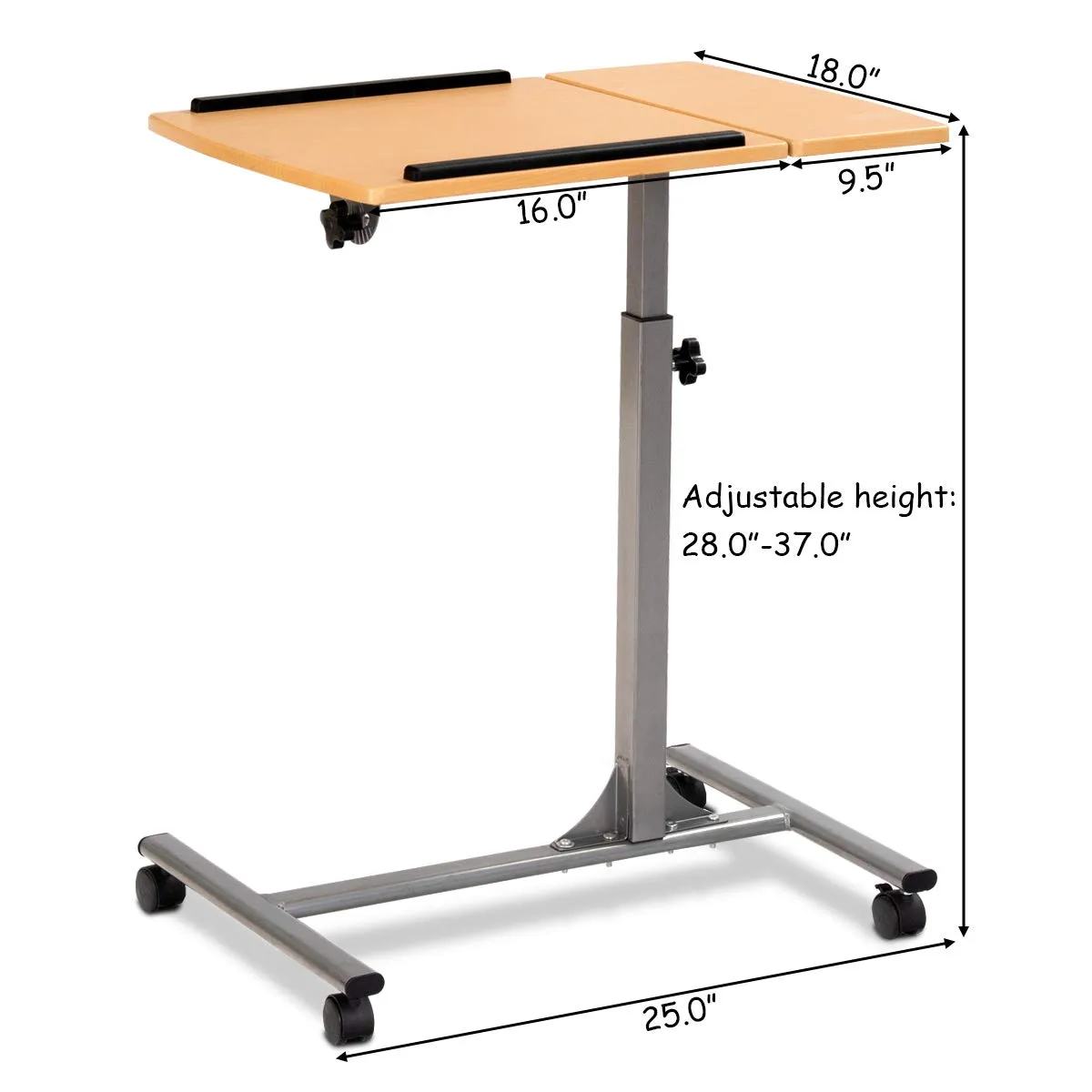 Tangkula Laptop Desk Overbed Table, Mobile Desk Cart, Angle & Height Adjustable Laptop Stand Cart