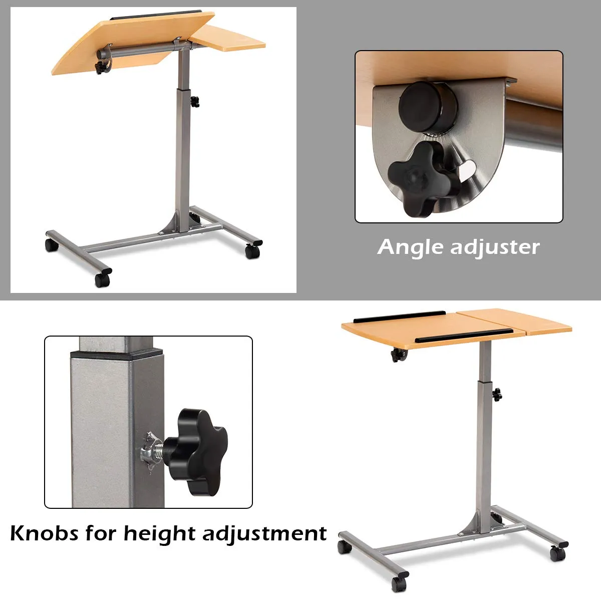 Tangkula Laptop Desk Overbed Table, Mobile Desk Cart, Angle & Height Adjustable Laptop Stand Cart