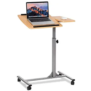 Tangkula Laptop Desk Overbed Table, Mobile Desk Cart, Angle & Height Adjustable Laptop Stand Cart