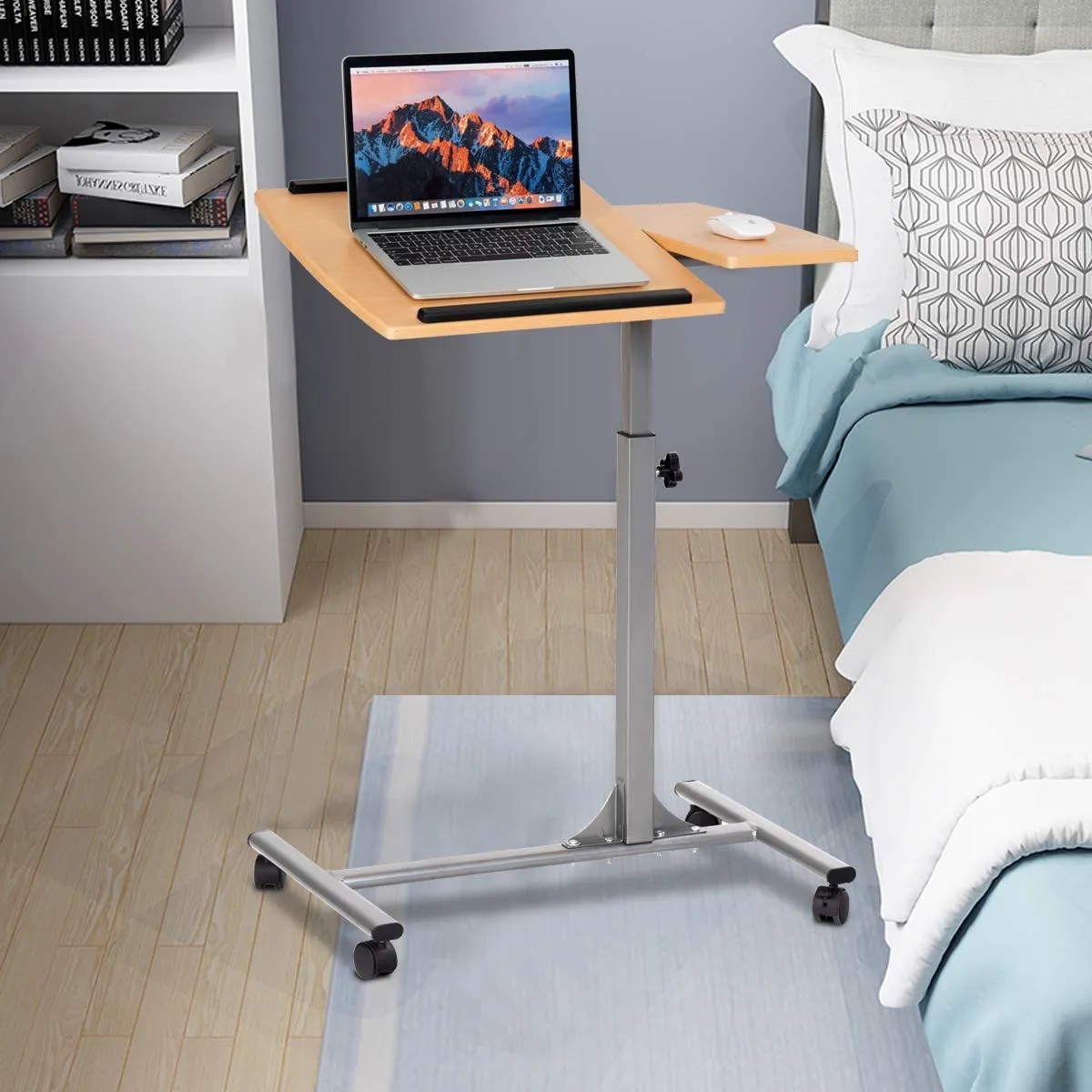 Tangkula Laptop Desk Overbed Table, Mobile Desk Cart, Angle & Height Adjustable Laptop Stand Cart