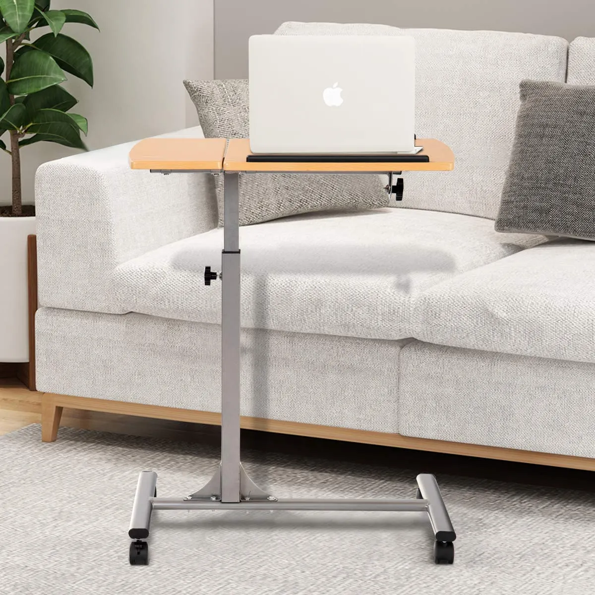 Tangkula Laptop Desk Overbed Table, Mobile Desk Cart, Angle & Height Adjustable Laptop Stand Cart