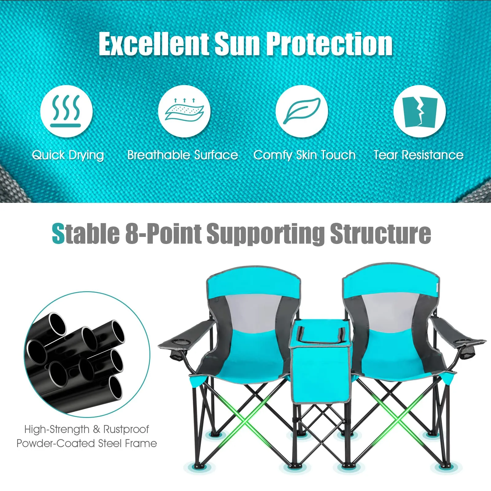 Tangkula Loveseat Camping Chair with Adjustable Shade Canopy