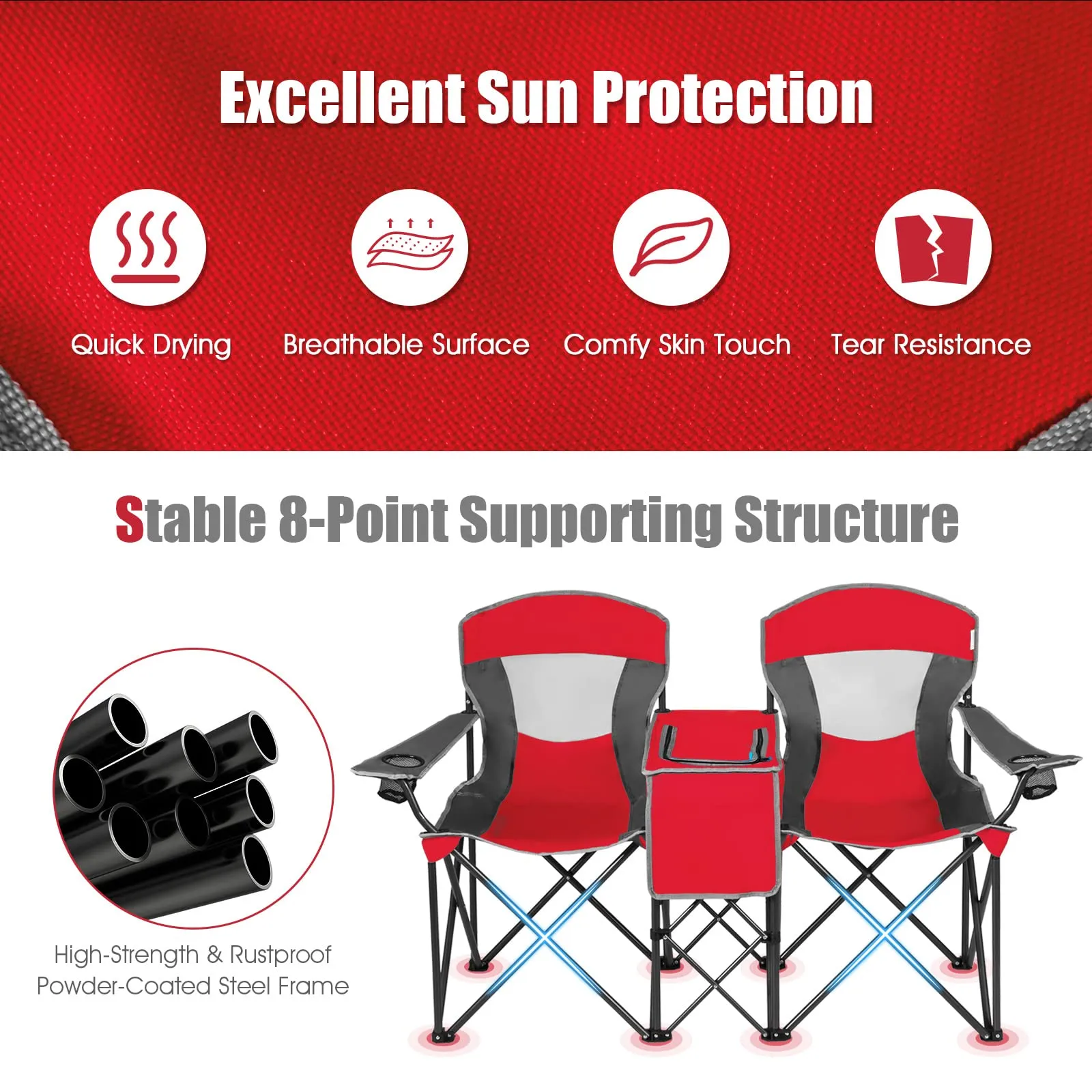 Tangkula Loveseat Camping Chair with Adjustable Shade Canopy