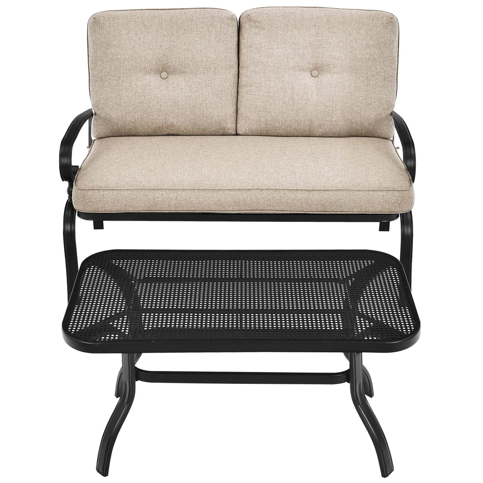 Tangkula Patio Loveseat with Table Set, 2 Seat Cushioned Sofa with Coffee Table